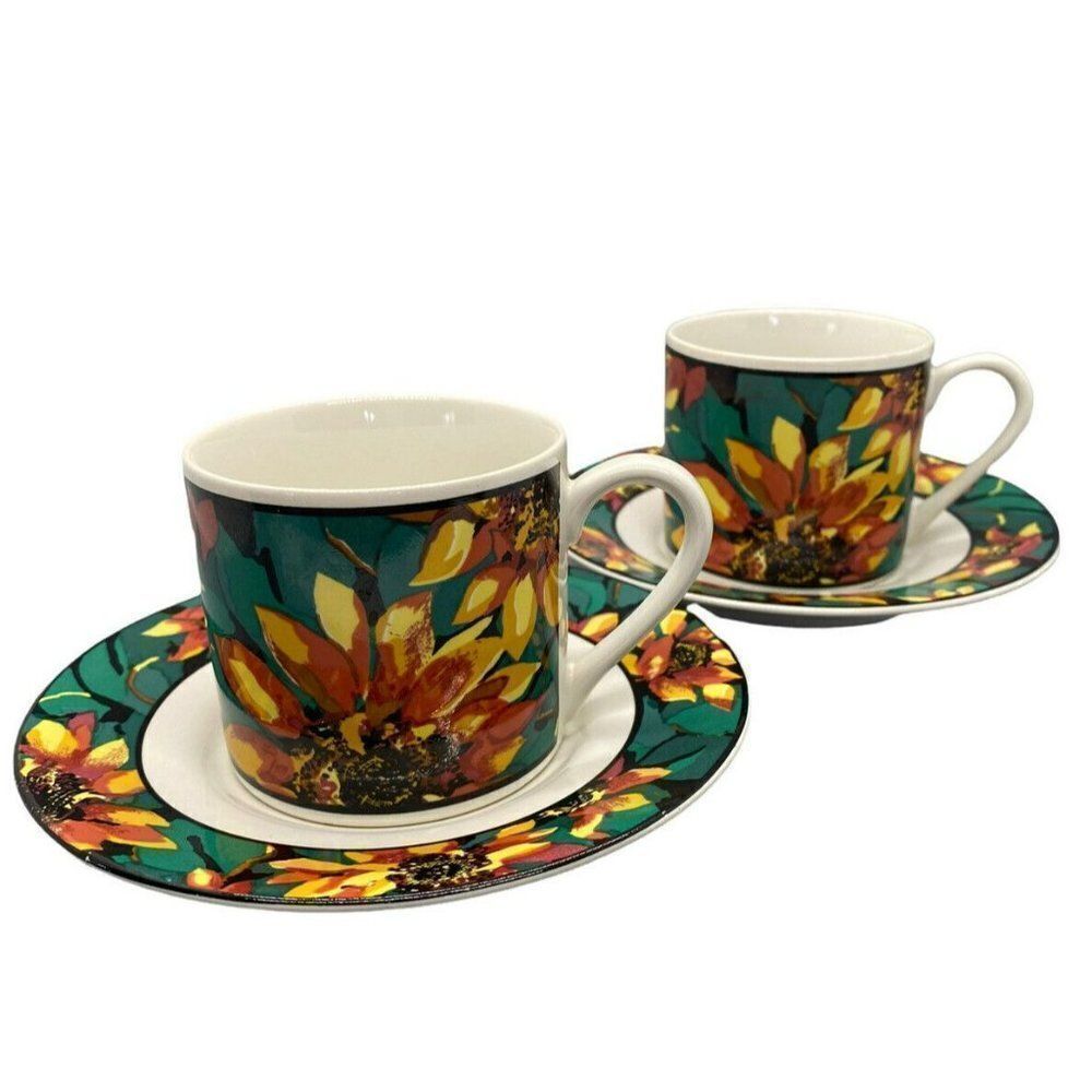 Vitromaster Sunflower Set of Cups and Saucers Vintage 90s Sue Zipkin‎